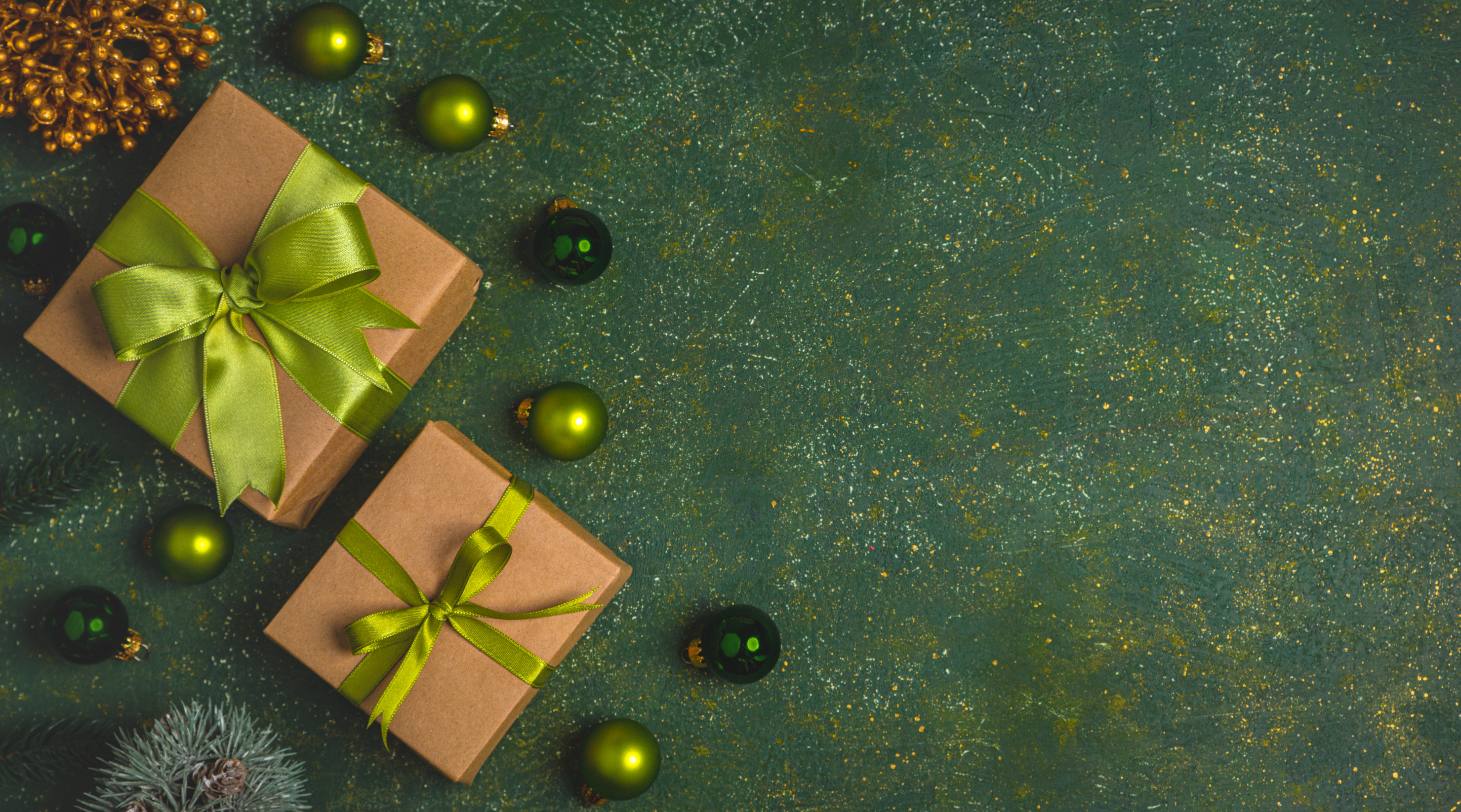 Giftboxes on Green Background